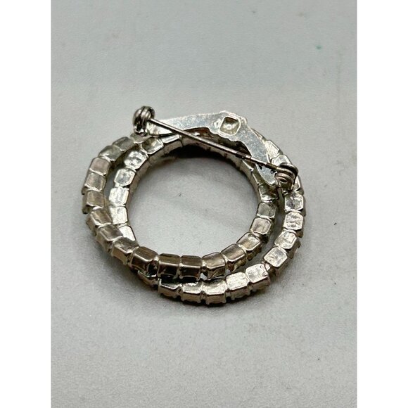 Vintage Rhinestones Wreath Pin Brooch Intersecting Circle White Blue Rhinestones - Picture 6 of 8
